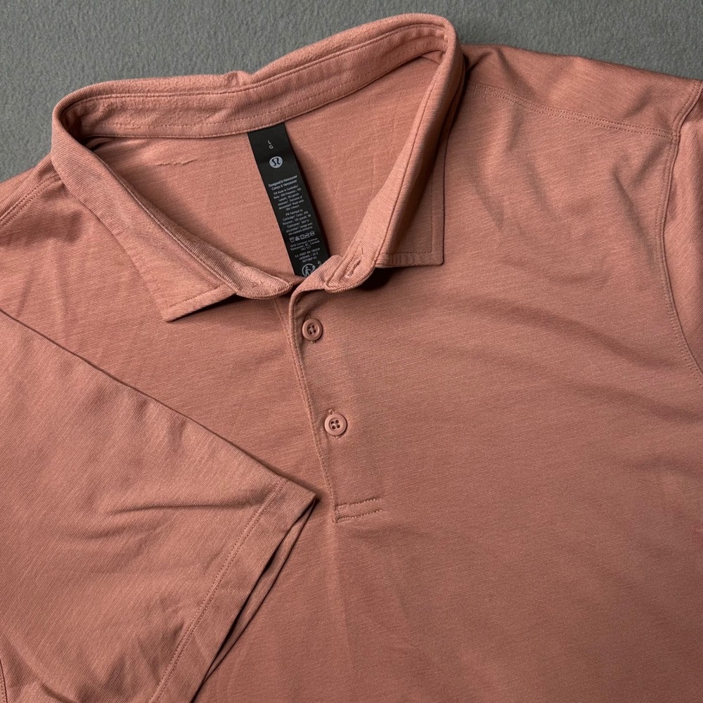 Lululemon‎ Evolution Polo Shirt Mens Large Pink Short Sleeve Performance LM3ENOS